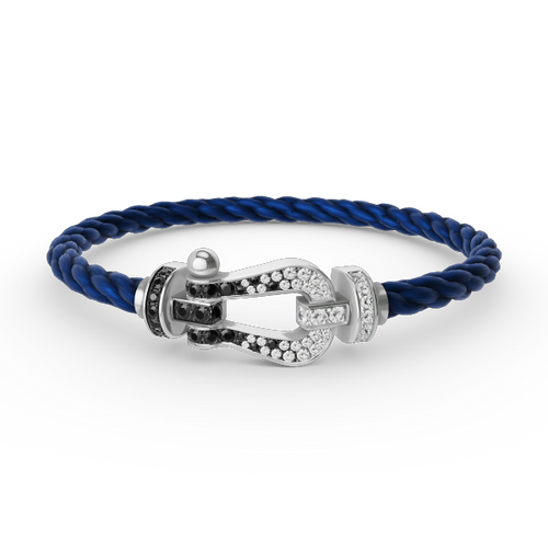 [Super CiCi ]FORCE LARGE HORSESHOE BLACK WHITE DIAMOND BRACELET SILVER
