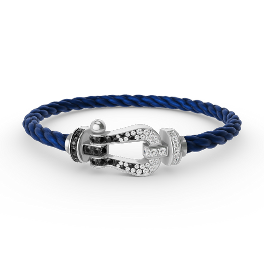 [Super CiCi ]FORCE LARGE HORSESHOE BLACK WHITE DIAMOND BRACELET SILVER