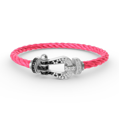 [Super CiCi ]FORCE LARGE HORSESHOE BLACK WHITE DIAMOND BRACELET SILVER
