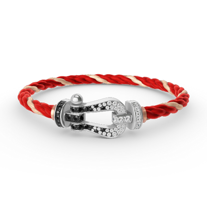 [Super CiCi ]FORCE LARGE HORSESHOE BLACK WHITE DIAMOND BRACELET SILVER