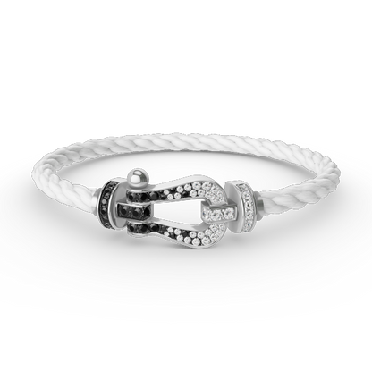 [Super CiCi ]FORCE LARGE HORSESHOE BLACK WHITE DIAMOND BRACELET SILVER