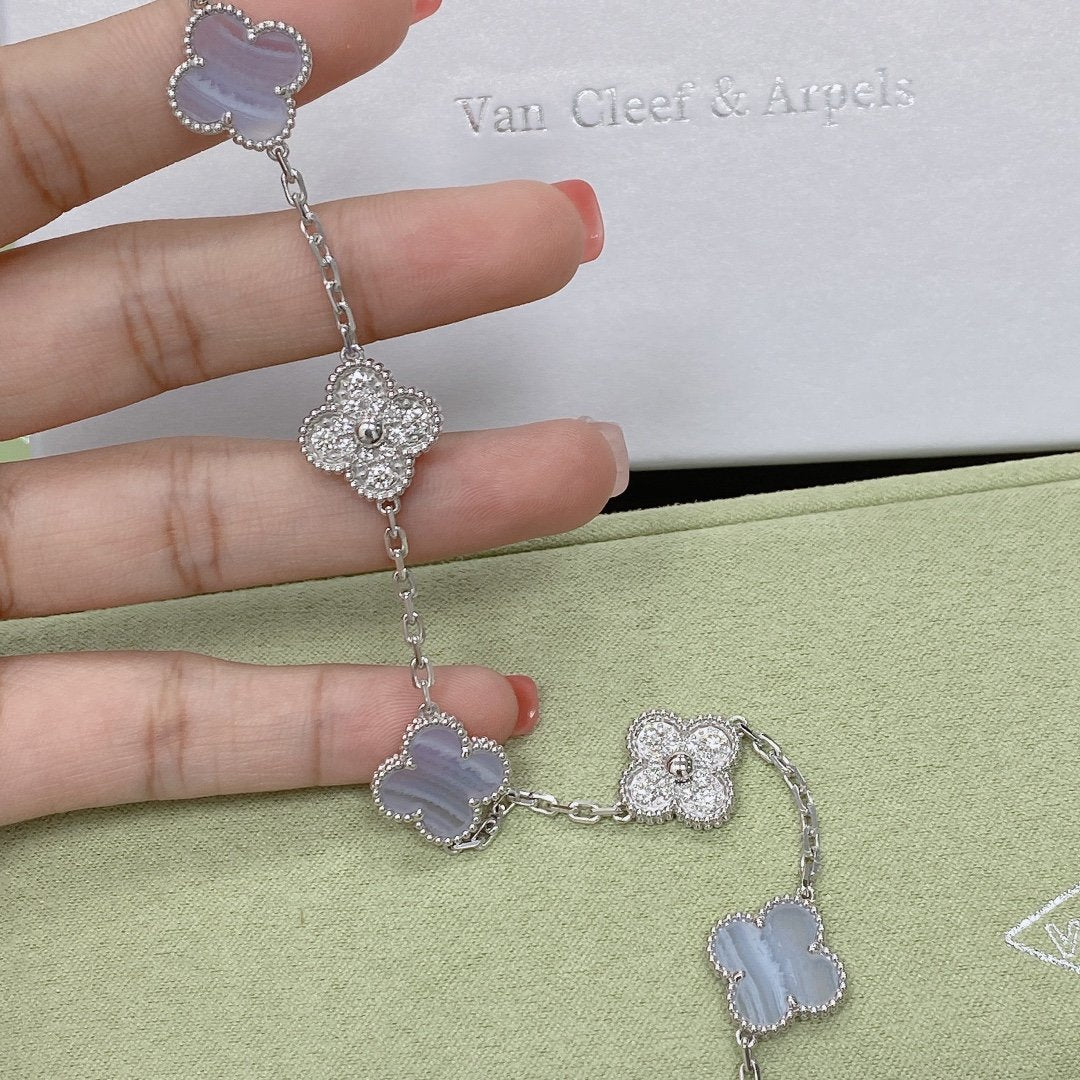 [Super CiCi ] CLOVER 5 MOTIF PURPLE CHALCEDONY BRACELET COLLECTION