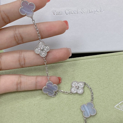 [Super CiCi ] CLOVER 5 MOTIF PURPLE CHALCEDONY BRACELET COLLECTION