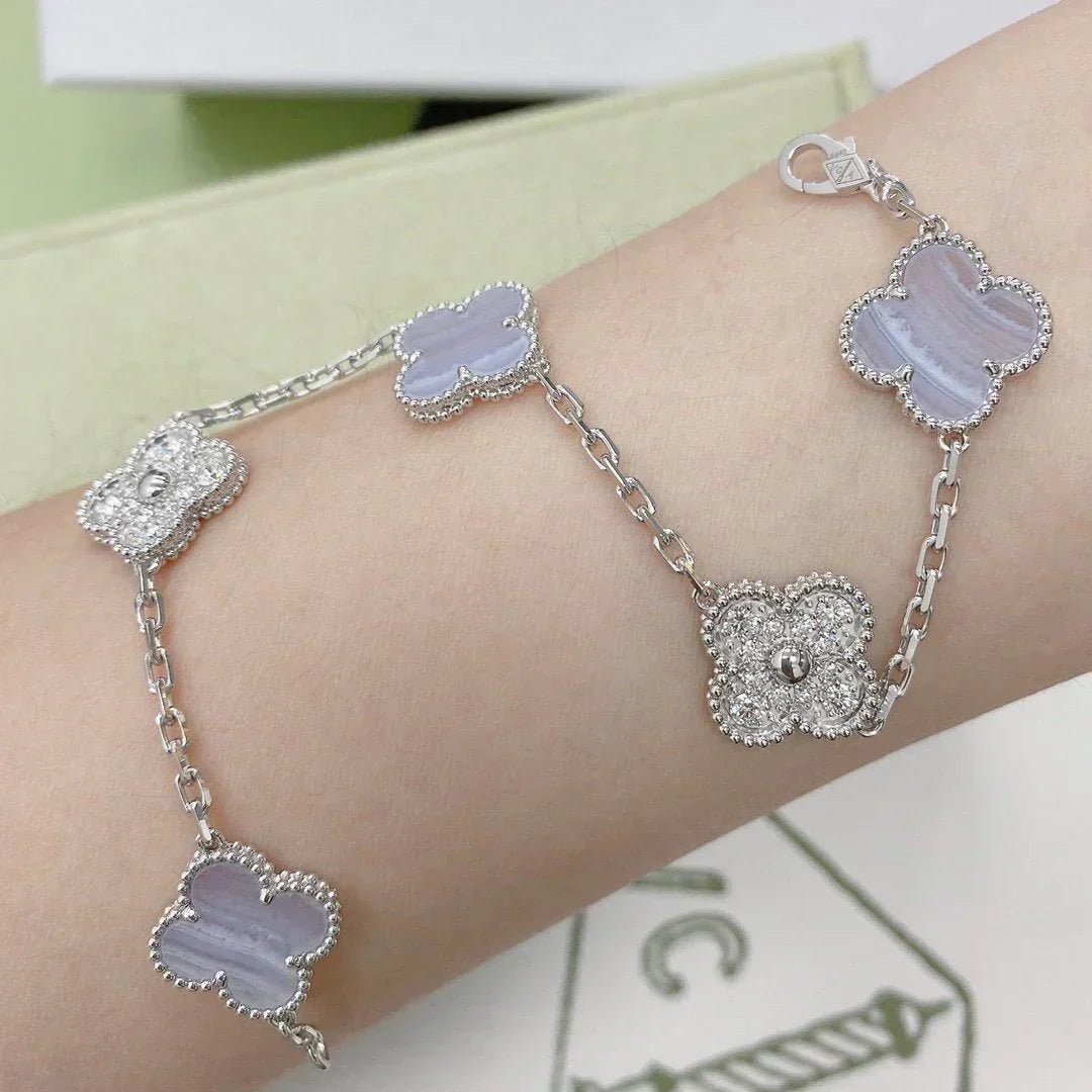 [Super CiCi ] CLOVER 5 MOTIF PURPLE CHALCEDONY BRACELET COLLECTION