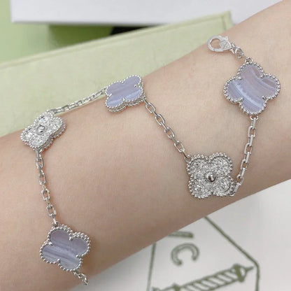 [Super CiCi ] CLOVER 5 MOTIF PURPLE CHALCEDONY BRACELET COLLECTION