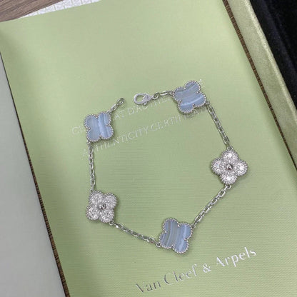 [Super CiCi ] CLOVER 5 MOTIF PURPLE CHALCEDONY BRACELET COLLECTION