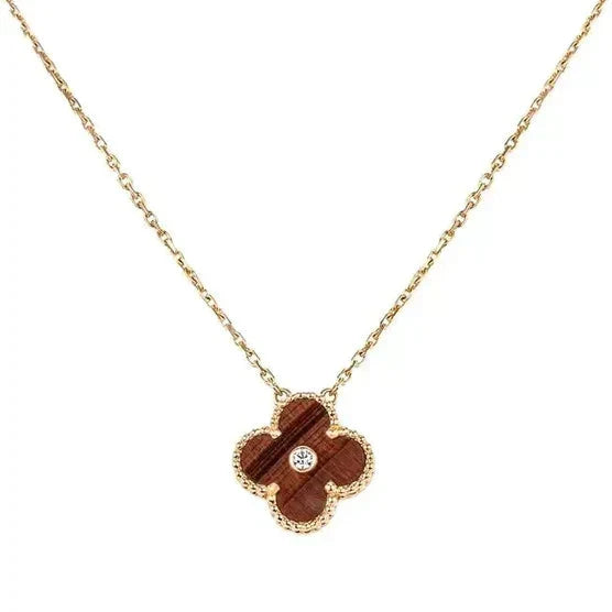 [Super CiCi ]CLOVER 15MM DIAMOND AND YELLOW TIGER'S EYE AGATE necklace