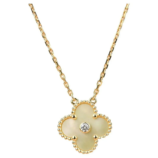 [Super CiCi ]CLOVER 15MM DIAMOND GOLD MOTHER OF PEARL NECKLACE