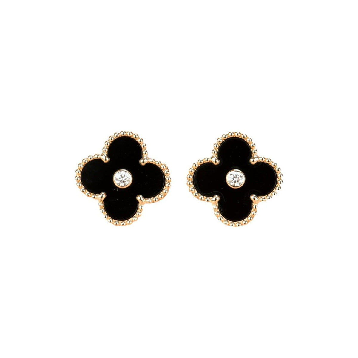 [Super CiCi ]CLOVER MEDIUM 1 MOTIFS ONYX DIAMOND EARRINGS