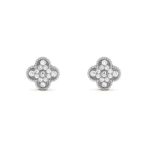 [Super CiCi ]CLOVER 1 MOTIFS DIAMOND STUD EARRINGS SILVER