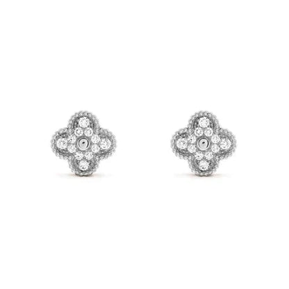 [Super CiCi ]CLOVER 1 MOTIFS DIAMOND STUD EARRINGS SILVER