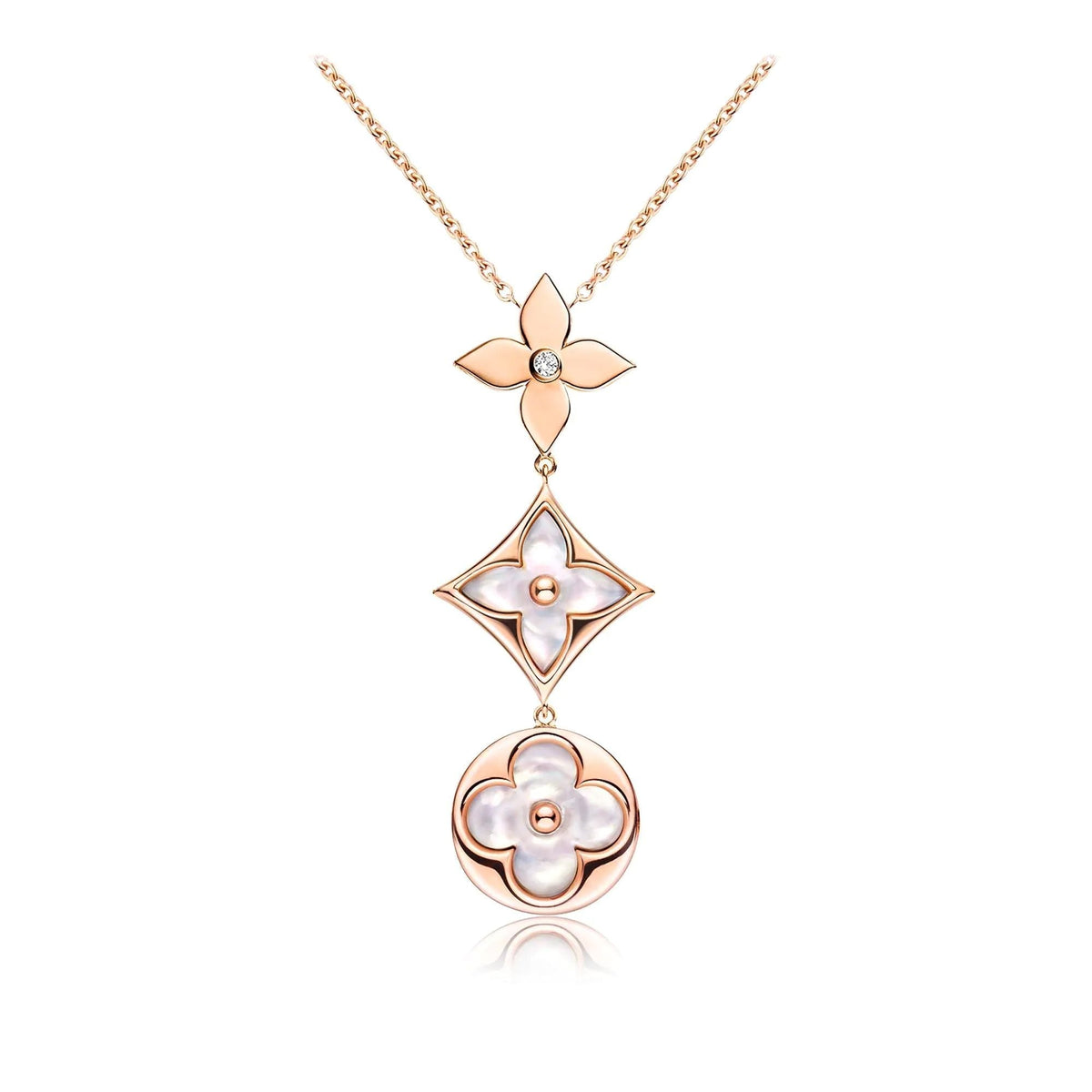 [Super CiCi ]COLOR BLOSSOM LARIAT NECKLACE PINK GOLD WHITE MOTHER PEARL AND DIAMOND