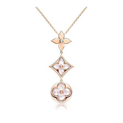 [Super CiCi ]COLOR BLOSSOM LARIAT NECKLACE PINK GOLD WHITE MOTHER PEARL AND DIAMOND