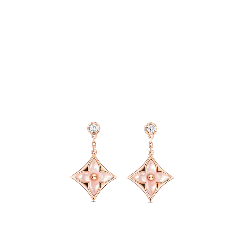 [Super CiCi ]DOUBLE STAR PINK GOLD MOP DROP EARRINGS