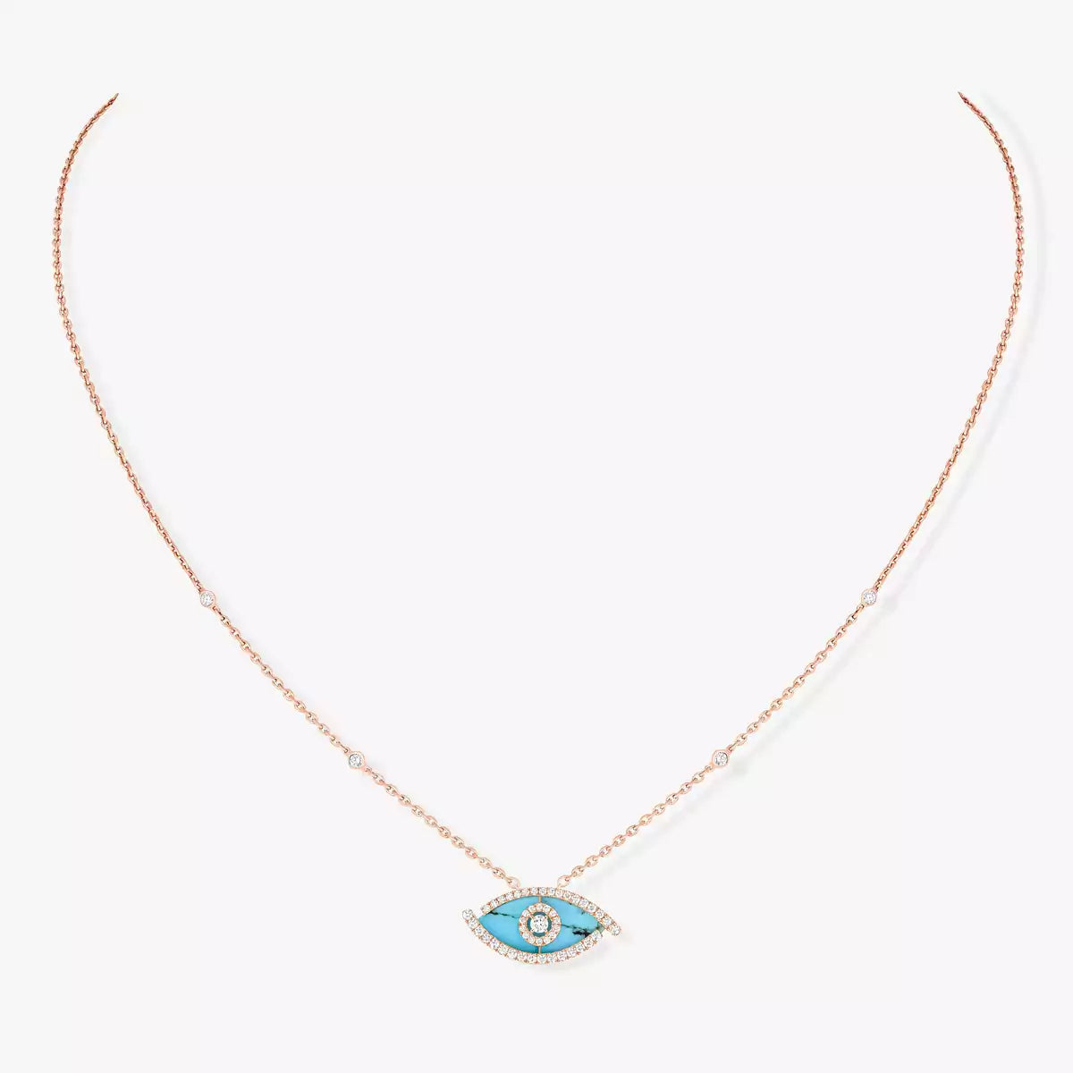 [Super CiCi]Lucky Eye Diamond Necklace in Rose Gold and Turquoise