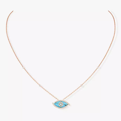 [Super CiCi]Lucky Eye Diamond Necklace in Rose Gold and Turquoise