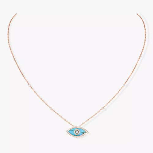 [Super CiCi]Lucky Eye Diamond Necklace in Rose Gold and Turquoise