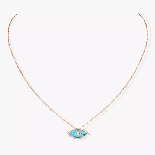 [Super CiCi]Lucky Eye Diamond Necklace in Rose Gold and Turquoise