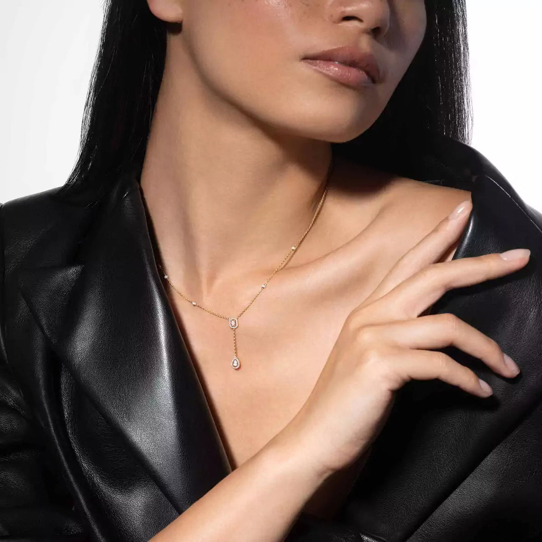 [Super CiCi]Gold Diamond Tie Necklace