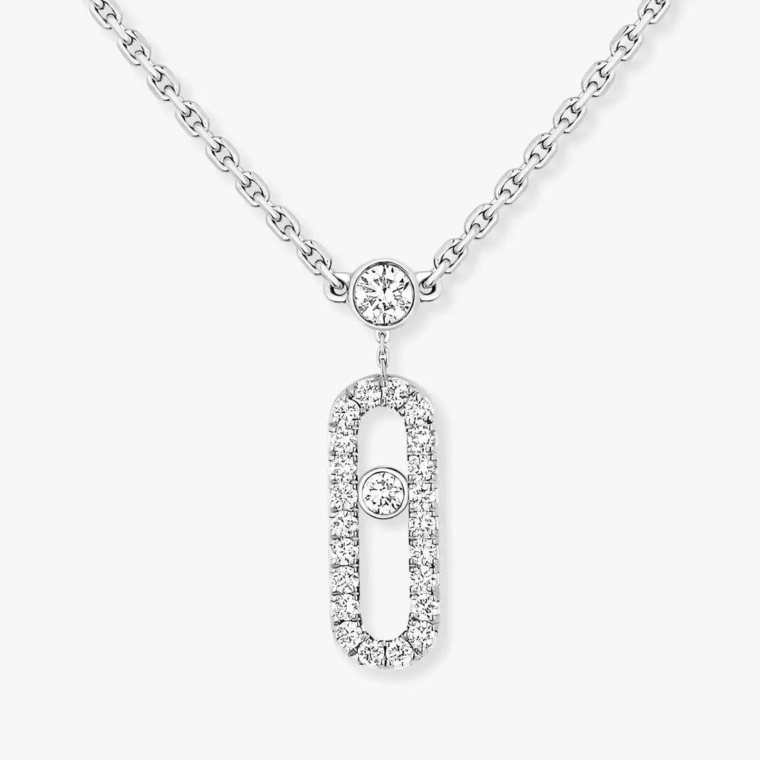 [Super CiCi]2 Rows Rose Gold Diamond Pave_ Necklace Move Uno