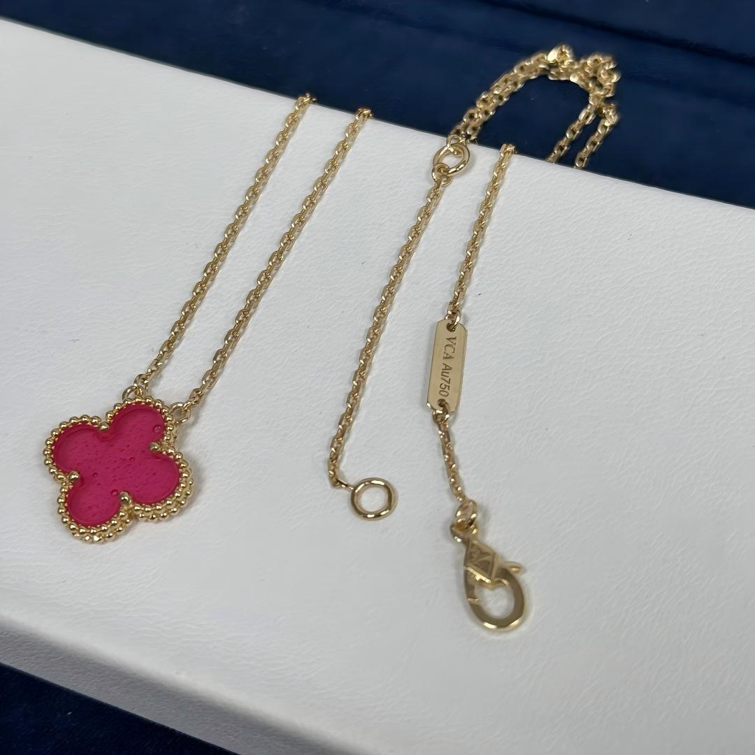 [Super CiCi] NEW CLOVER 15MM PINK ENAMEL NECKLACE