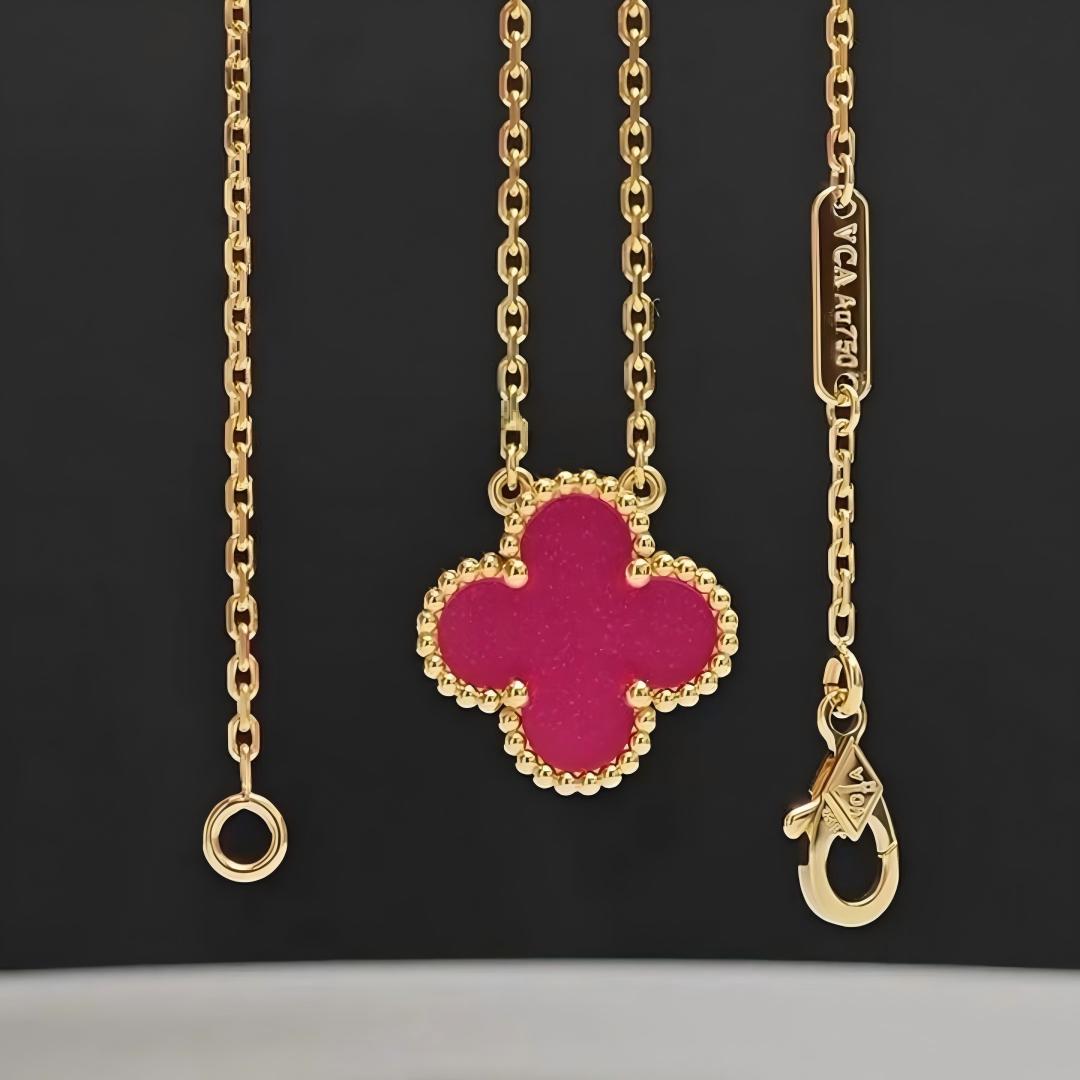 [Super CiCi] NEW CLOVER 15MM PINK ENAMEL NECKLACE