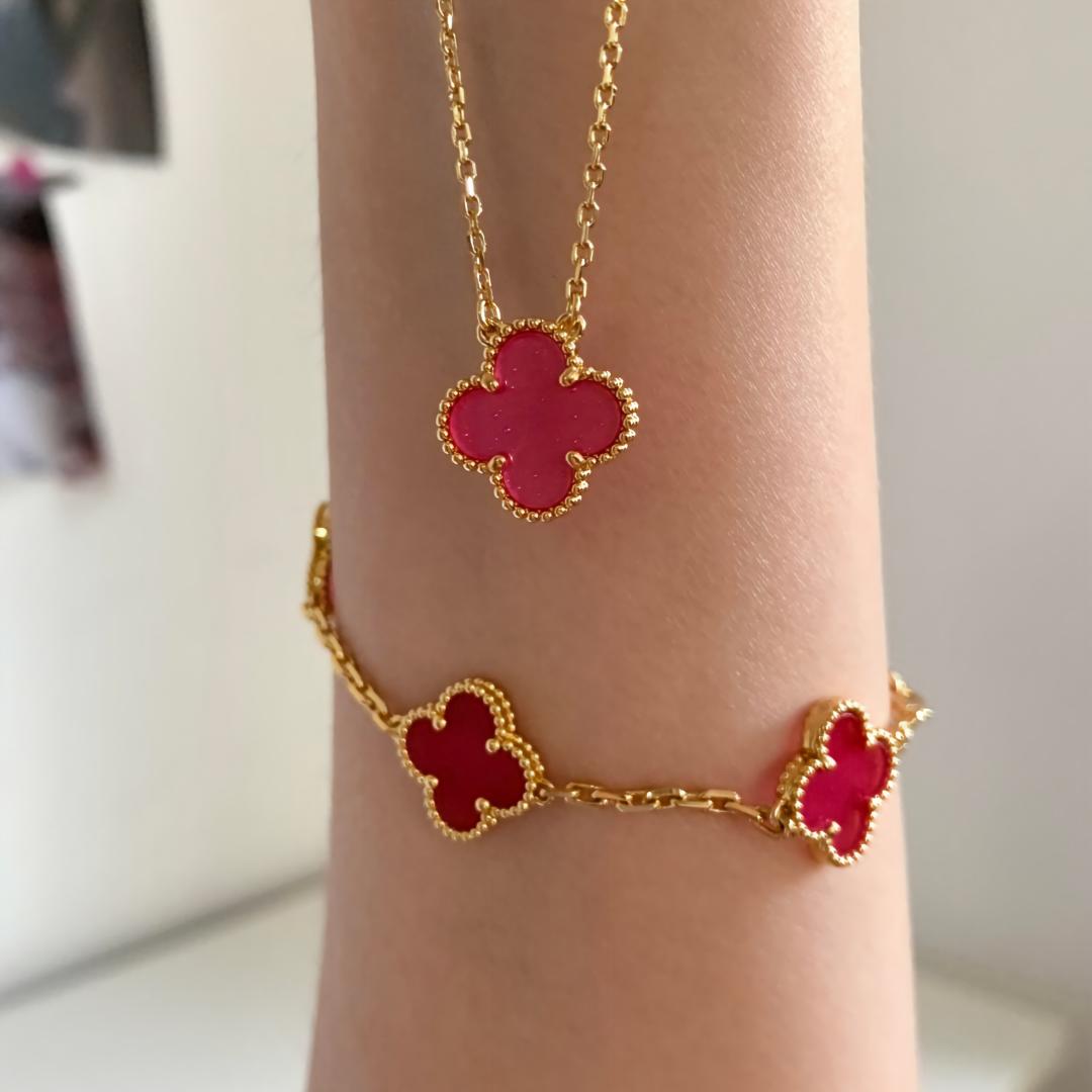 [Super CiCi] NEW CLOVER 15MM PINK ENAMEL NECKLACE
