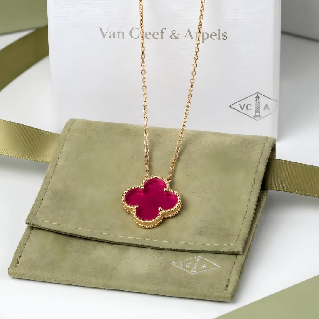 [Super CiCi] NEW CLOVER 15MM PINK ENAMEL NECKLACE