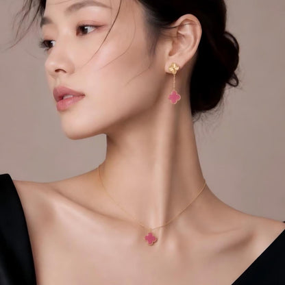 [Super CiCi] NEW CLOVER 15MM PINK ENAMEL NECKLACE