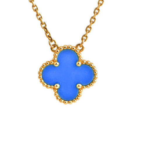 [Super CiCi ]CLOVER 15MM BLUE AGATE NECKLACE