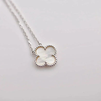 [Super CiCi ]CLOVER  15MM WHITE MOTHER-OF-PEARL SILVER