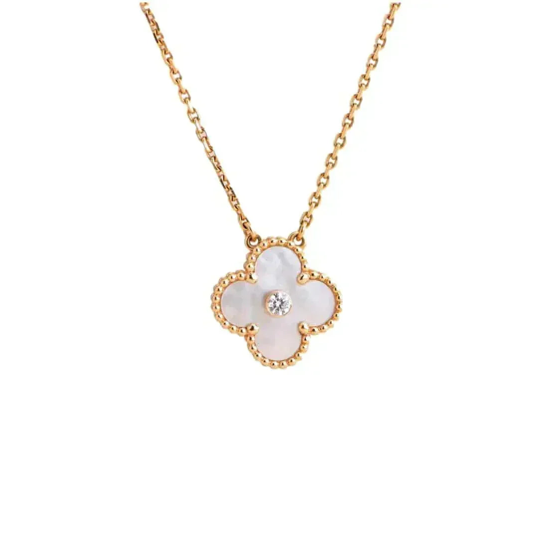 [Super CiCi ]CLOVER 15MM DIAMOND WHITE FRITILLARIA NECKLACE