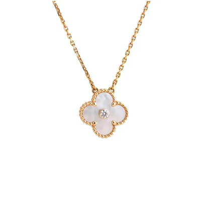 [Super CiCi ]CLOVER 15MM DIAMOND WHITE FRITILLARIA NECKLACE