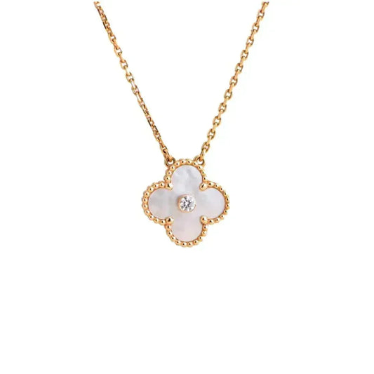 [Super CiCi ]CLOVER 15MM DIAMOND WHITE FRITILLARIA NECKLACE