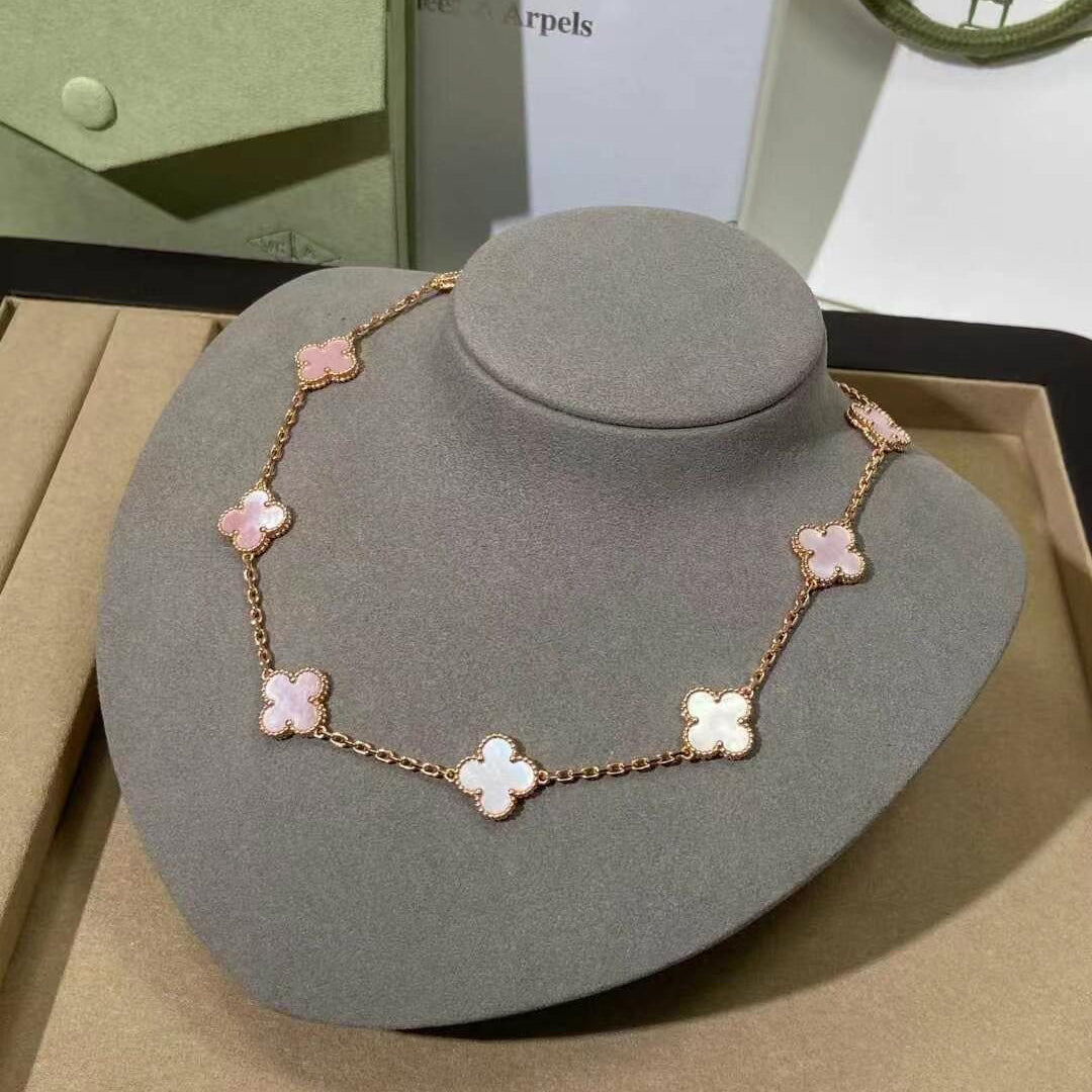 [Super CiCi ]CLOVER 10 MOTIFS PINK MOP NECKLACE