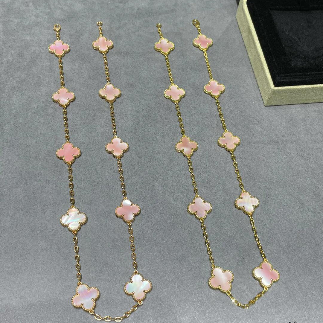 [Super CiCi ]CLOVER 10 MOTIFS PINK MOP NECKLACE