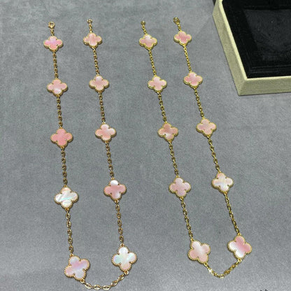 [Super CiCi ]CLOVER 10 MOTIFS PINK MOP NECKLACE