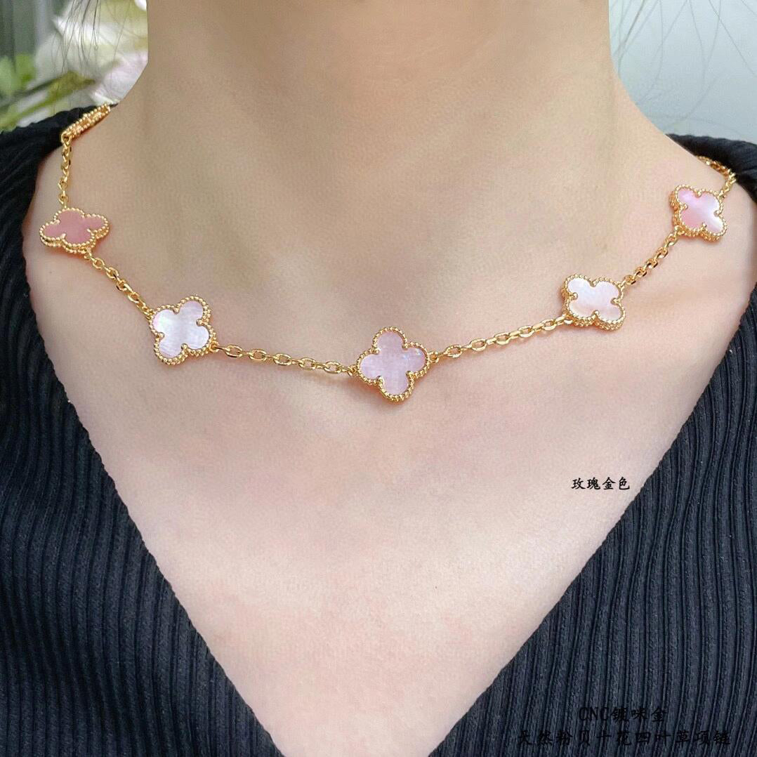 [Super CiCi ]CLOVER 10 MOTIFS PINK MOP NECKLACE