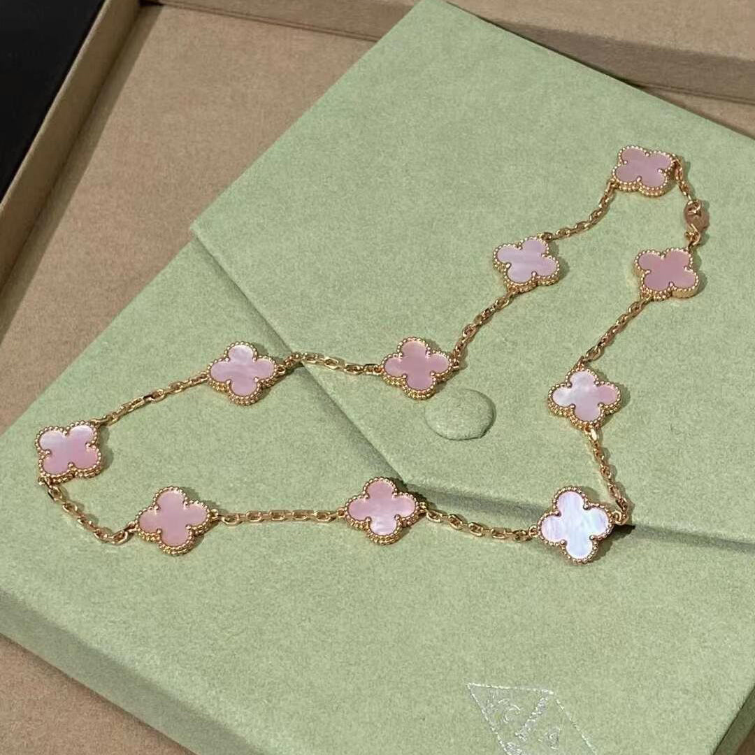 [Super CiCi ]CLOVER 10 MOTIFS PINK MOP NECKLACE
