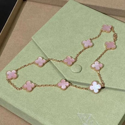 [Super CiCi ]CLOVER 10 MOTIFS PINK MOP NECKLACE