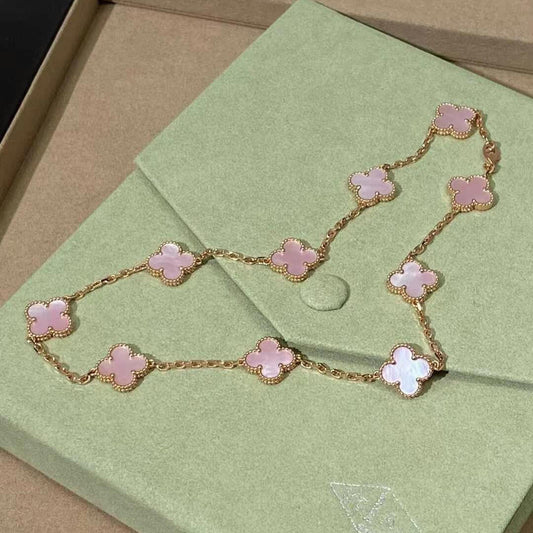 [Super CiCi ]CLOVER 10 MOTIFS PINK MOP NECKLACE