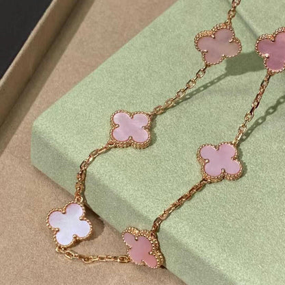 [Super CiCi ]CLOVER 10 MOTIFS PINK MOP NECKLACE
