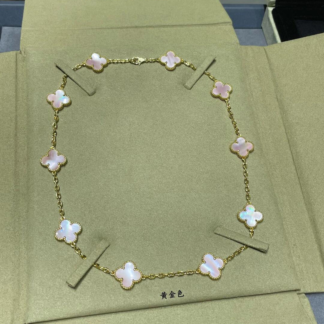 [Super CiCi ]CLOVER 10 MOTIFS PINK MOP NECKLACE