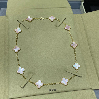 [Super CiCi ]CLOVER 10 MOTIFS PINK MOP NECKLACE