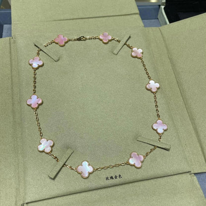 [Super CiCi ]CLOVER 10 MOTIFS PINK MOP NECKLACE