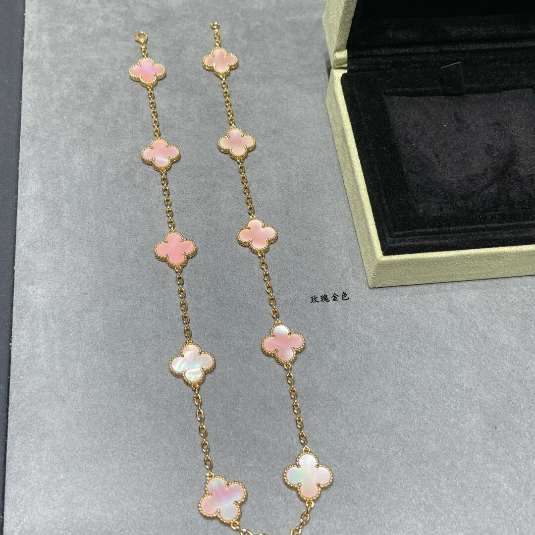 [Super CiCi ]CLOVER 10 MOTIFS PINK MOP NECKLACE