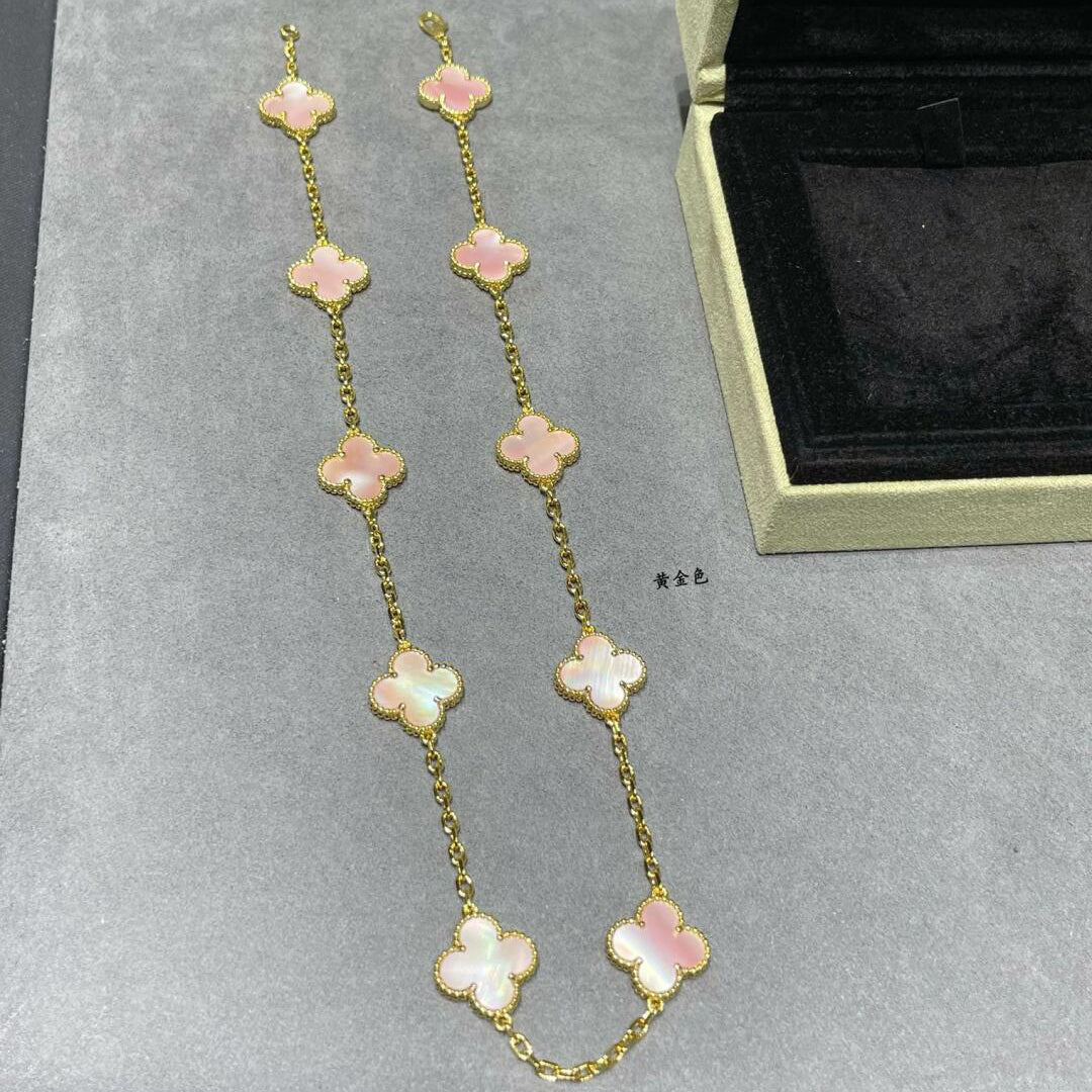 [Super CiCi ]CLOVER 10 MOTIFS PINK MOP NECKLACE