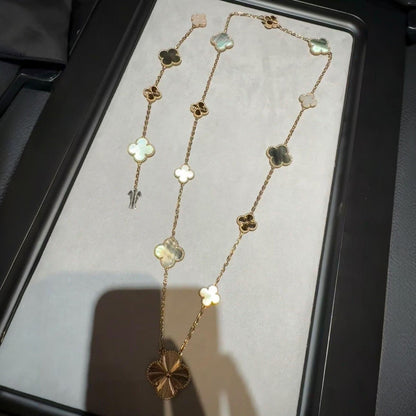 [Super CiCi ]DETACHABLE CLOVER 15(11+4) FLOWER ROSE GOLD NECKLACE SET
