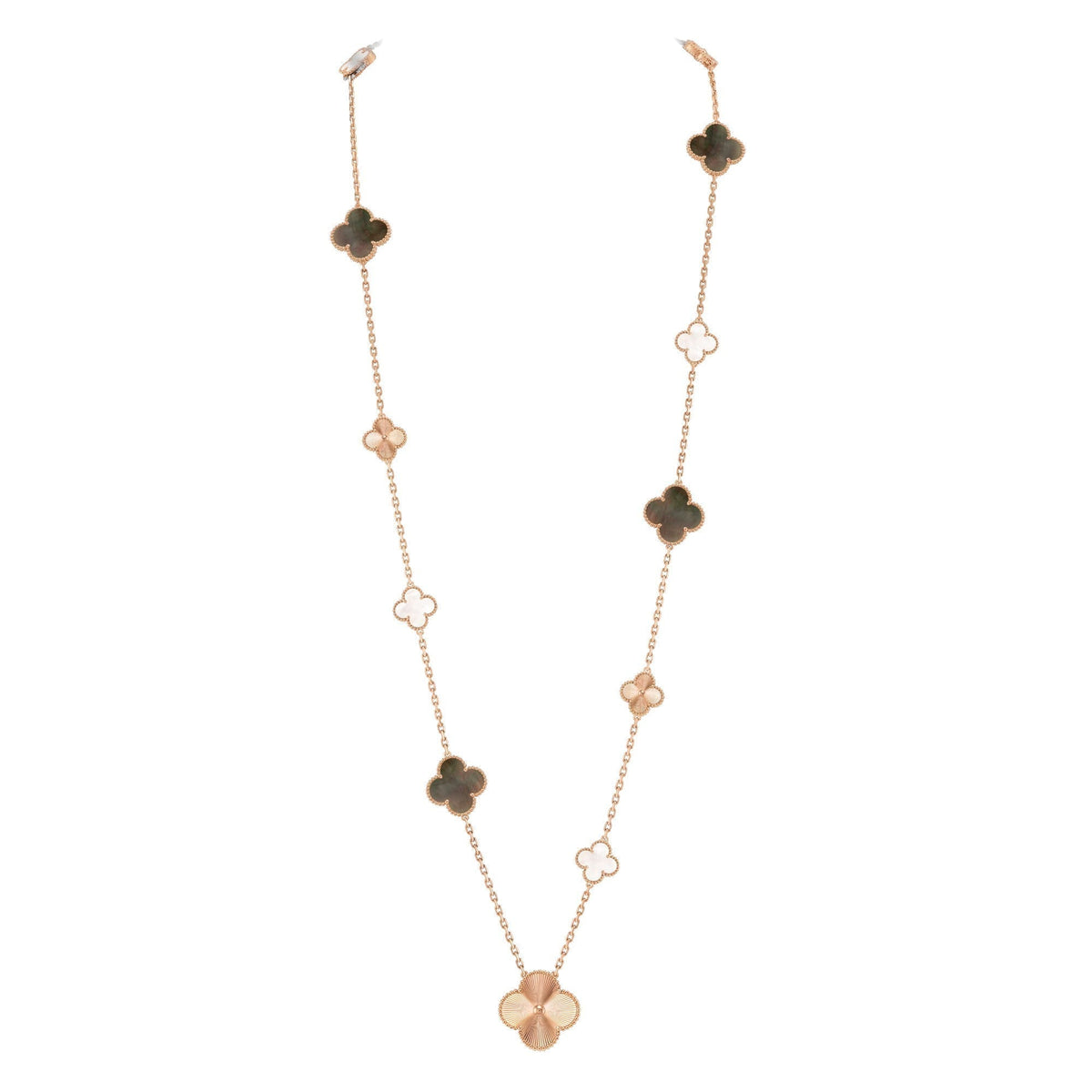 [Super CiCi ]DETACHABLE CLOVER 15(11+4) FLOWER ROSE GOLD NECKLACE SET