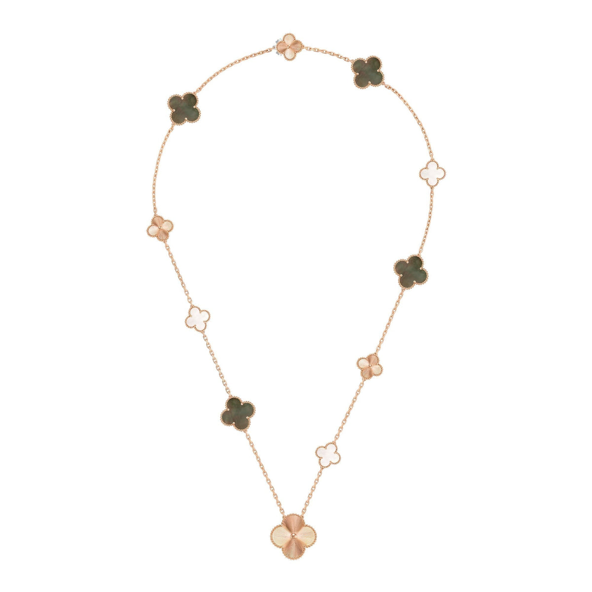 [Super CiCi ]DETACHABLE CLOVER 15(11+4) FLOWER ROSE GOLD NECKLACE SET
